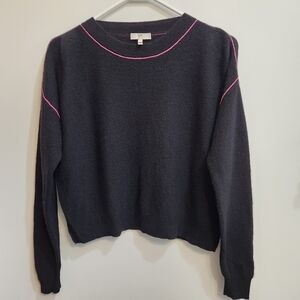 Joie Black Women Pink Seams Sweater Wool Cashmere Blend Short Crew Neck Size XS